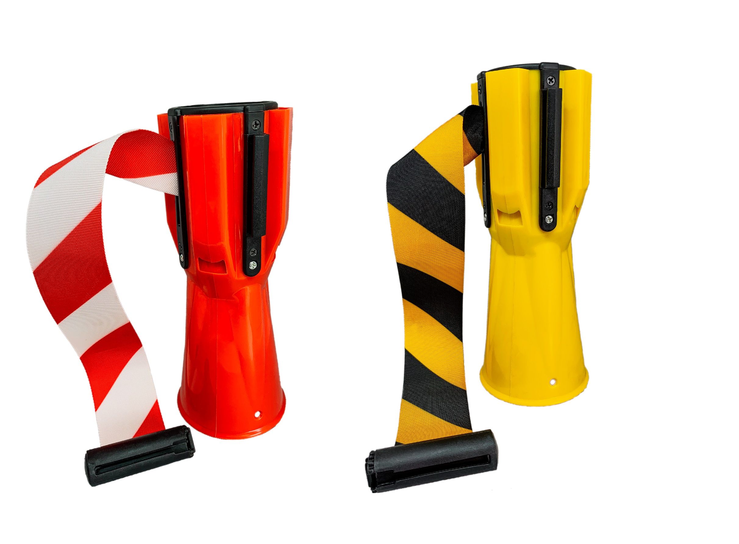 Taśma rozciągana - 2,5 m - biało/czerwona- kaseta/nakładka na pachołek